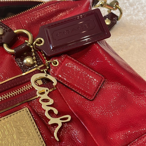 Coach Poppy Patent Leather Sachel Handbag 15868 Red - Picture 6 of 9